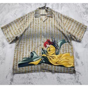 Vintage J/E/T Strtwr Shirt Mens XXL Japanese Anime Samurai Fighter Button Down